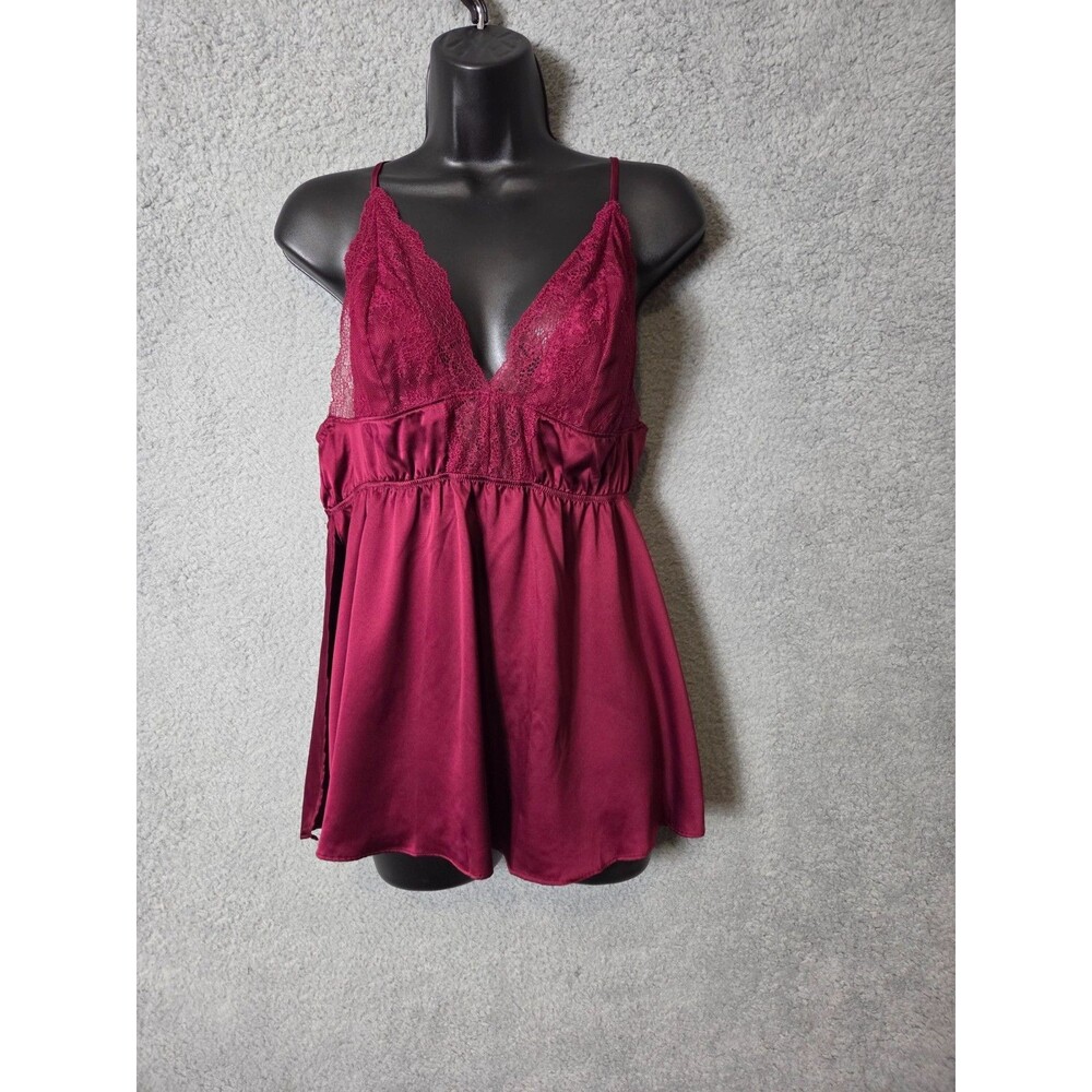 Y2k Victoria’s Secret Wine Red Babydoll Cami Lingerie Nightie L Satin Lace Top